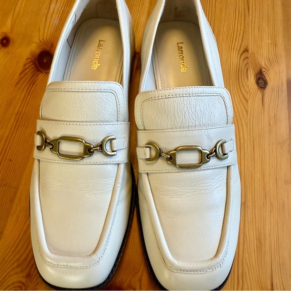 Larroude Cream Leather Loafers - Picture 2 of 16